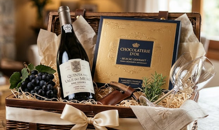 Kit presente: vinho português + caixa de chocolates gourmet
